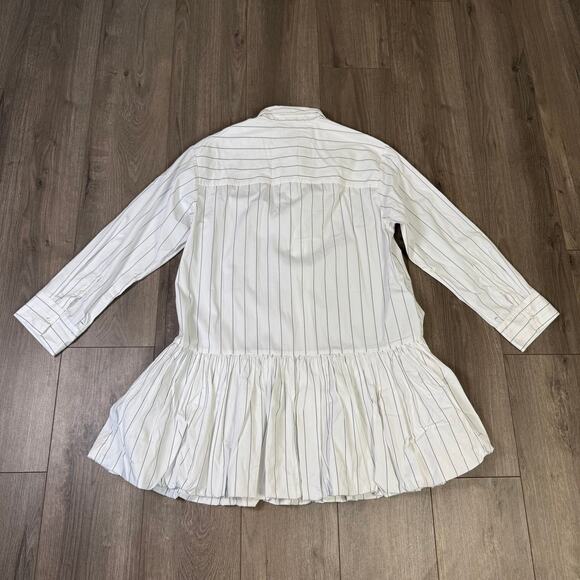 Madewell Bubble-Hem Mini Shirt Dress WMNS M White Long Sleeve NU761 Button Front - Picture 10 of 13